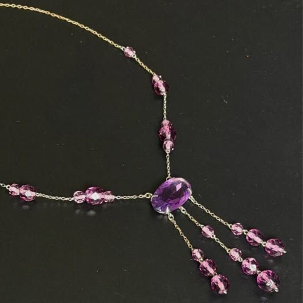 Rare Art Deco Manganese Glass Necklace | UV Reactive Neon Green Glow |11inch
